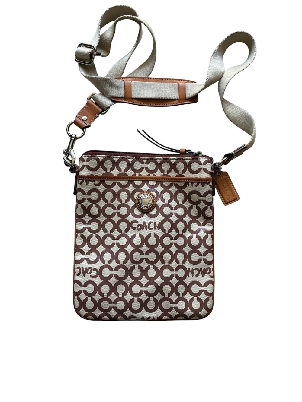 Coach Khaki Brown Op Art Canvas Crossbody Swingpack Bag
